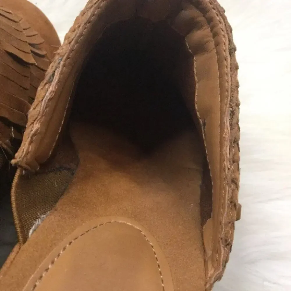 ROUTE 66 Casual Fringe Slip On Mules Brown Boho - Picture 8 of 13